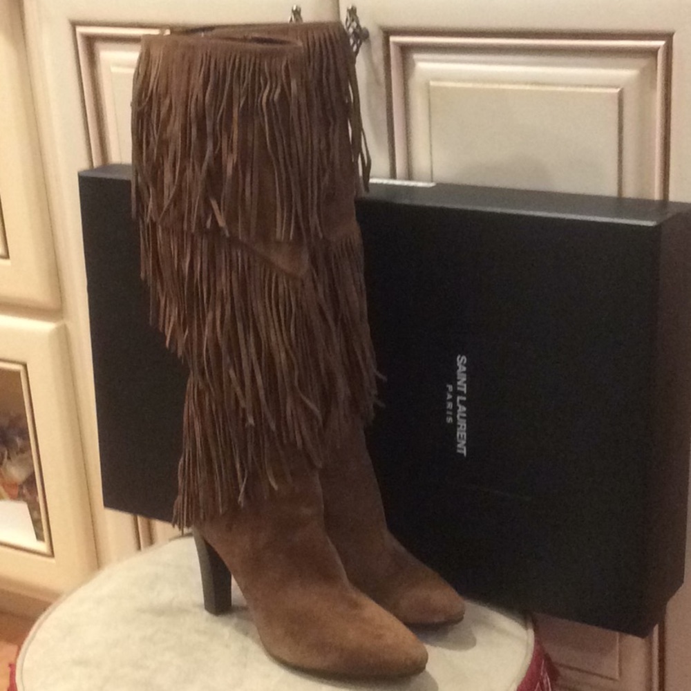 Saint Laurent Lily Brown Suede Fringe boots Sz 40